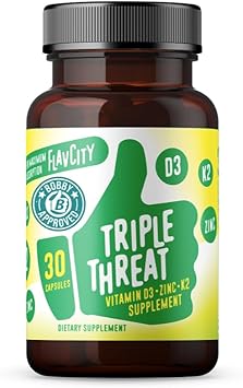 Flavcity Vitamin D Supplement, Triple Threat - 3-In-1 Dietary Supplement For Immune Support - Made With Vitamin D3, Zinc & Vitamin K2 For Maximum Absorption - 30 Capsules