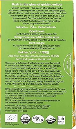 Pukka Organic Tea Bags, Turmeric Glow Herbal Whole Leaf Green Tea With Lemon, Perfect For Inner Radiance, 20 Count (Pack Of 3) 60 Tea Bags