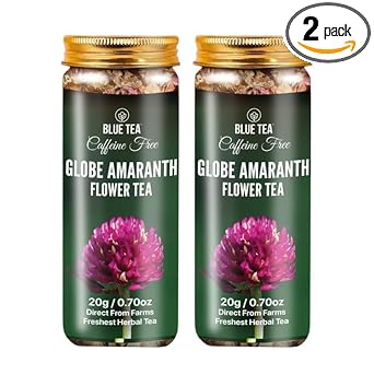 Blue Tea - Globe Amaranth Flower Tea Loose Leaf - 1.40 Oz (Pack Of 2) | Super Anti-Oxidant | Herbal Tea - Pure And Dried | Caffeine Free - Gmo - Free - Non-Bitter | Pet Jar Packaging