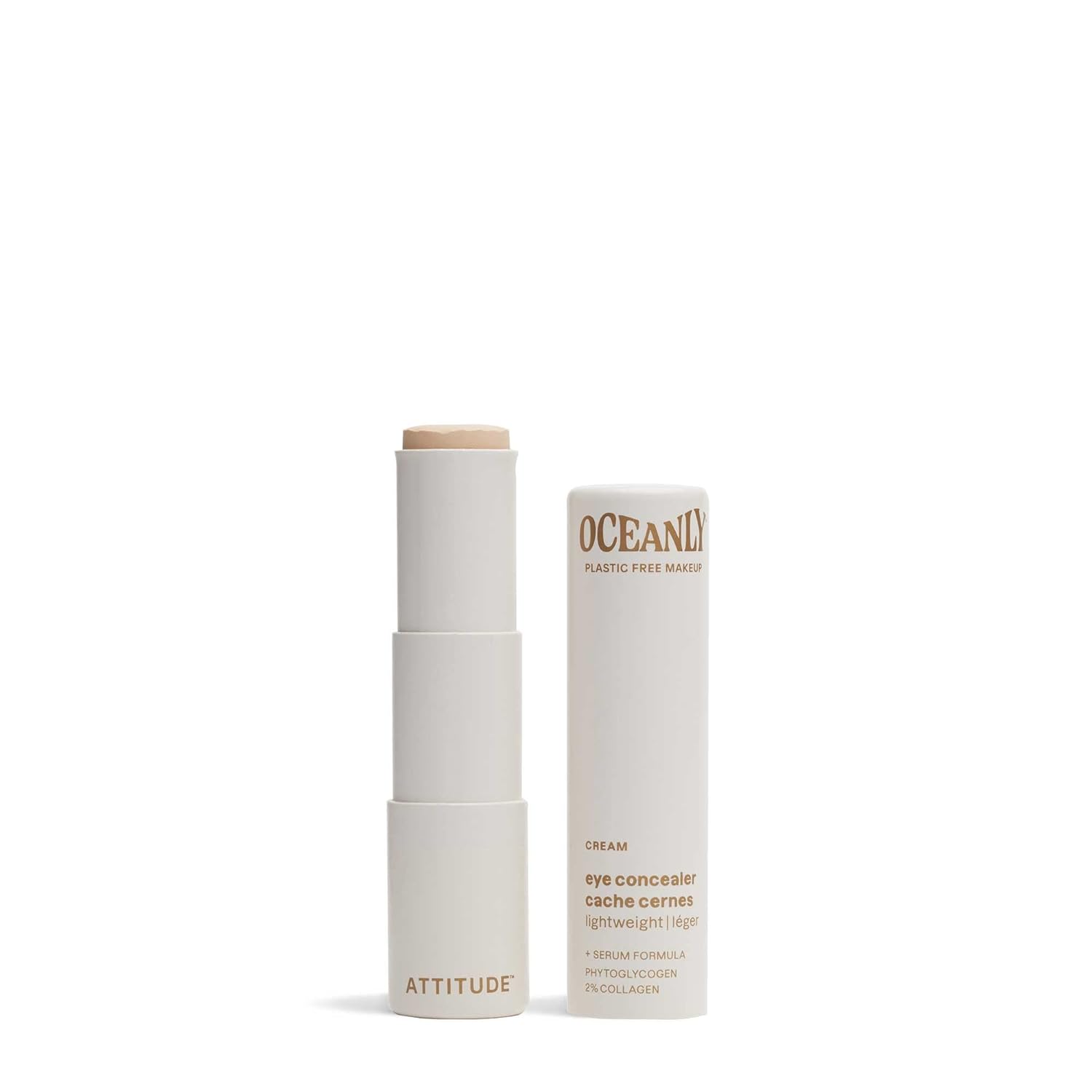 ATTITUDE Oceanly Light Coverage Under Eye Concealer Stick, Titanium Dioxide-Free, EWG Verified, Plastic-Free, Vegan & Cruelty-free Makeup, Cream, 0.2 Ounces