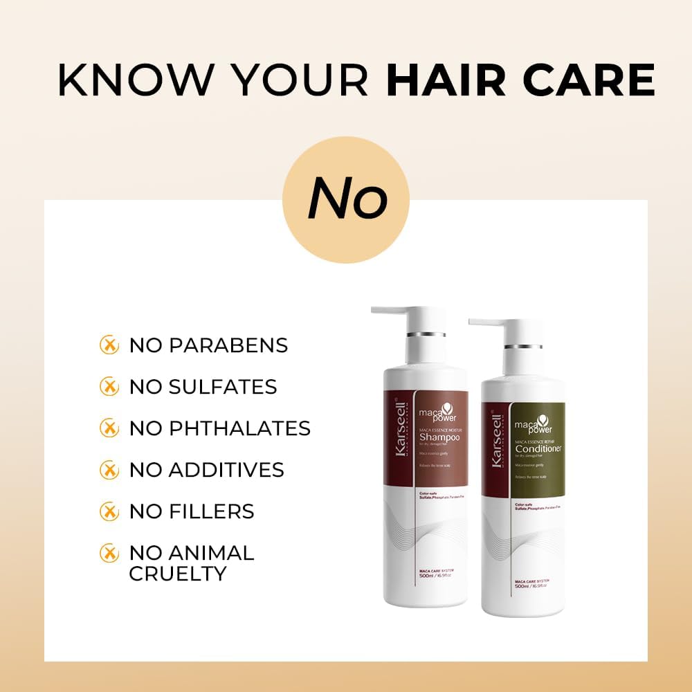 Karseell Moisturizing Shampoo And Conditioner Set, Maca Essence Hair Care Set Argan Oil Hair Treatment For Dry Damaged Hair All Hair Types, 2 X 500Ml