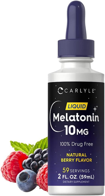 Carlyle Melatonin 10Mg | 2 Fl Oz Liquid Drops | Berry Flavor | For Adults | Non-Gmo, Vegetarian Supplement