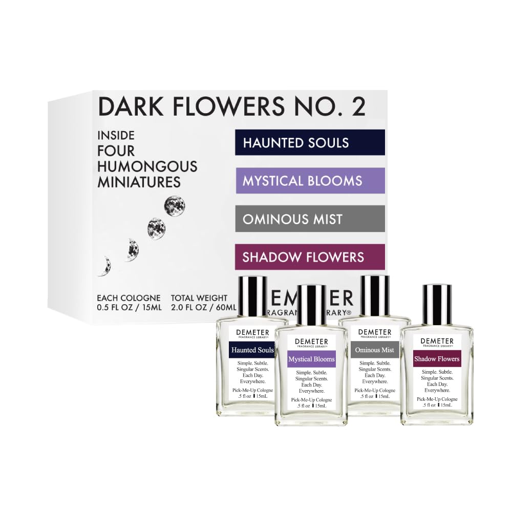 Demeter Fragrance'S Dark Flowers Humongous Miniature Set Of 4 - Witching Hour - Dark Roses - Vampire Blooms - Transfixed - Perfume Sampler Set For Women