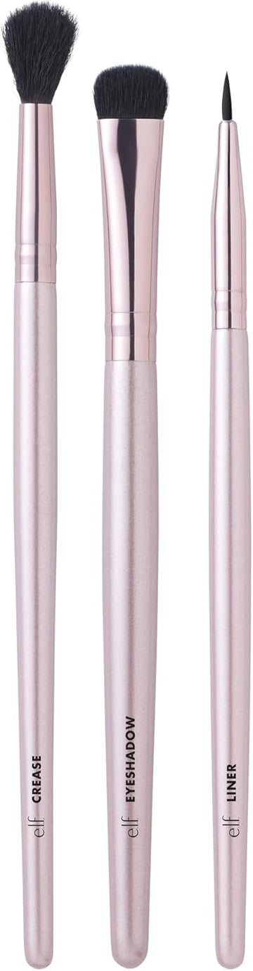 E.L.F. No Budge Brush Trio, 3-Piece Eyeshadow Brush Set For Applying & Blending Colour, Made With Synthetic, Cruelty-Free Bristles