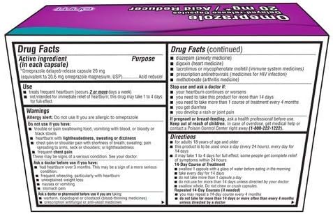 Ohm Omeprazole Delayed-Release Capsules, Treats Frequent Heartburn, 24Hrs, 20Mg Acid Reducer, 42 Capsules