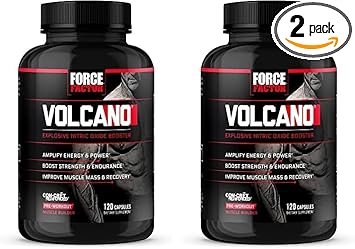 Force Factor Volcano Pre Workout Nitric Oxide Booster Supplement For Men With Creatine And L-Citrulline To Boost And Energy, Help Build Muscle, Better Pump And Workout, 120 Capsules (Pack Of 2)