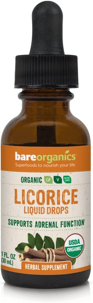 BareOrganics Licorice Root Liquid Drops, Herbal Supplement, 1 Ounce