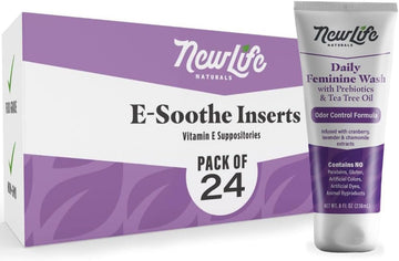 Newlife Naturals Vitamin E Suppositories And Daily Feminine Wash Combo - 38Iu Natural Vitamin E For Vaginal Dryness & Menopause Relief, Post Menopause, Vaginal & Rectal Use - Made In Usa