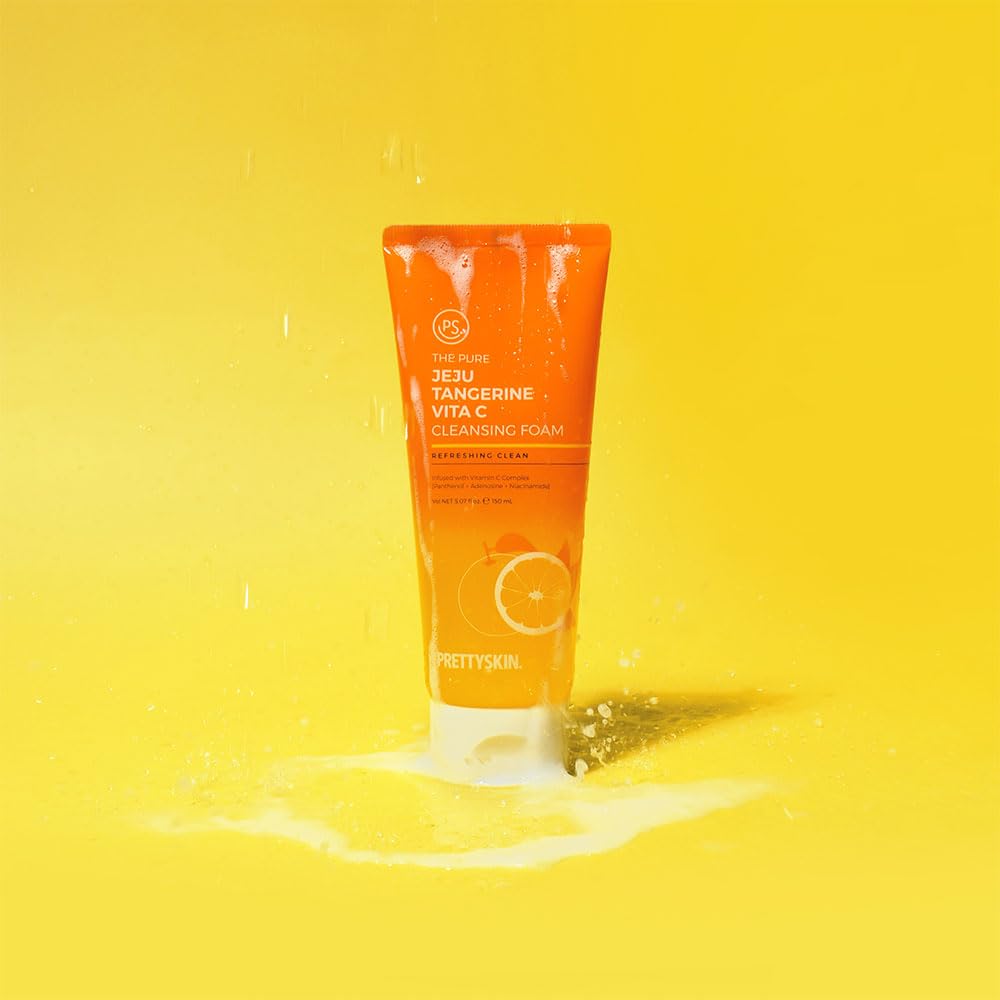 Prettyskin The Pure Jeju Tangerine Vita C Cleansing Foam - Refreshing And Soft Face Wash With Creamy Foam 5.07Fl.Oz.(150Ml) (Cleansing Foam) : Beauty & Personal Care