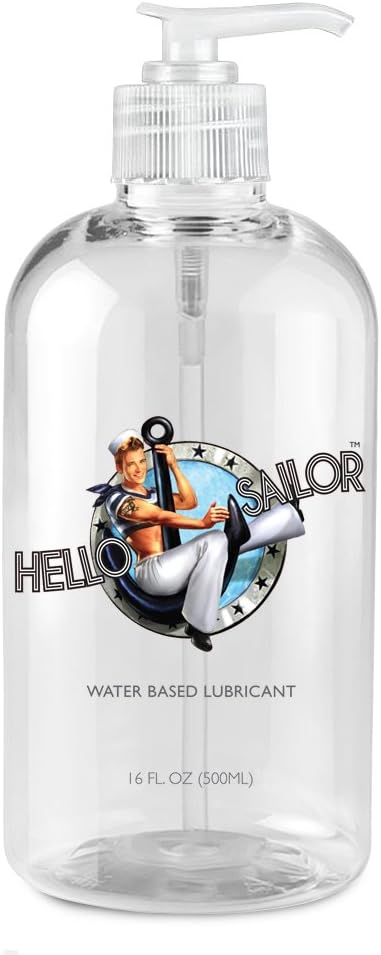 Hello Sailor Personal Water Based Lube. Lubricant for Men, Women and Couples, Non-Staining. Made in USA 16 Ounces