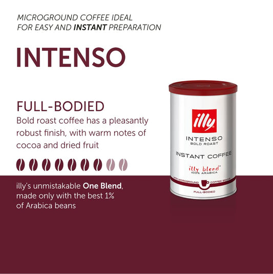 illy Instant Coffee- 100% Arabica Coffee – Intenso Dark Roast – Warm Notes Of Cocoa & Dried Fruit - Easy Preparation - Convenient Coffee Instant Format - Roasted In Italy – 3.3 Ounce