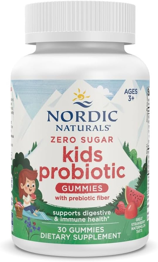 Nordic Naturals Zero Sugar Kids Probiotic Gummies - Strawberry Watermelon Flavor - 30 Gummies - Supports Digestive Wellness & Immune Health - Non-Gmo - Third Party Tested - Vegan - 30 Servings
