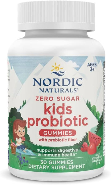 Nordic Naturals Zero Sugar Kids Probiotic Gummies - Strawberry Watermelon Flavor - 30 Gummies - Supports Digestive Wellness & Immune Health - Non-GMO - Third Party Tested - Vegan - 30 Servings