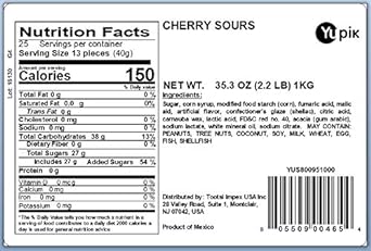 Yupik Cherry Sours Candy, 2.2 lb, Gummy Candy, Pack of 1