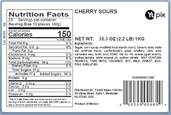 Yupik Cherry Sours Candy, 2.2 Lb, Gummy Candy, Pack Of 1