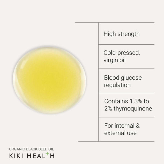 Kiki Health Organic Black Seed Oil | Cold Pressed | 2.4% Thymoquinone | Antioxidant For Immune Health, Brain Function, Joints, Digestion, Hair & Skin | Vegan, Gluten-Free, Non-Gmo - 125Ml