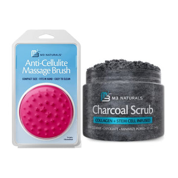M3 Naturals Charcoal Exfoliating Body Scrub and Silicon Brush Bundle