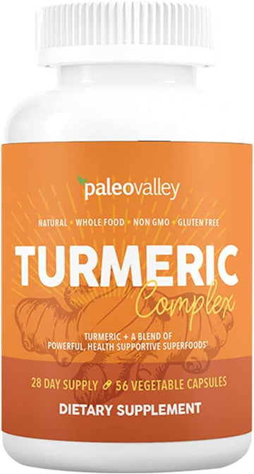 Paleovalley - Organic Turmeric Complex - Full Spectrum Organic Turmeric with Health-Supportive Superfoods - 56 Vegetarian Capsules - Support Joints, Immunity, Brain and Heart Health