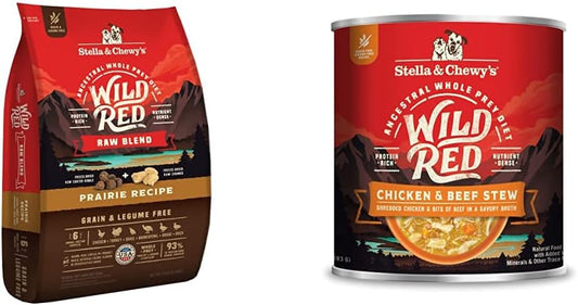 Stella & Chewy's Wild Red Raw Blend Kibble Dry Dog Food Grain Free Prairie Recipe, 21lb Bag + Wild Red Chicken & Beef Stew Wet Dog Food, 10oz Cans (Pack of 6) : Pet Supplies