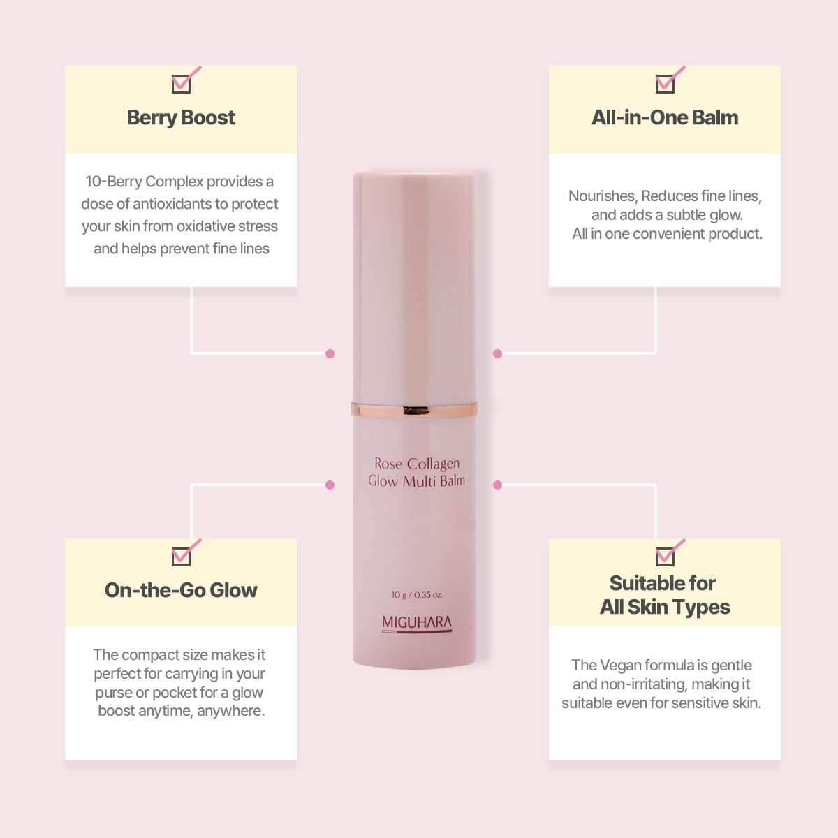 Miguhara Rose Collagen Glow Multi Balm | Korean Skincare | All-In-One Hydrating Multi Balm Stick (10G/0.35 Oz.) : Beauty & Personal Care