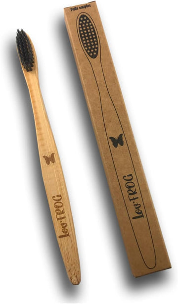 Lov'Frog - Children'S Toothbrush With Activated Charcoal - Biodegradable Bamboo Handle - Soft Bristles Infused With Activated Carbon - Butterfly Design