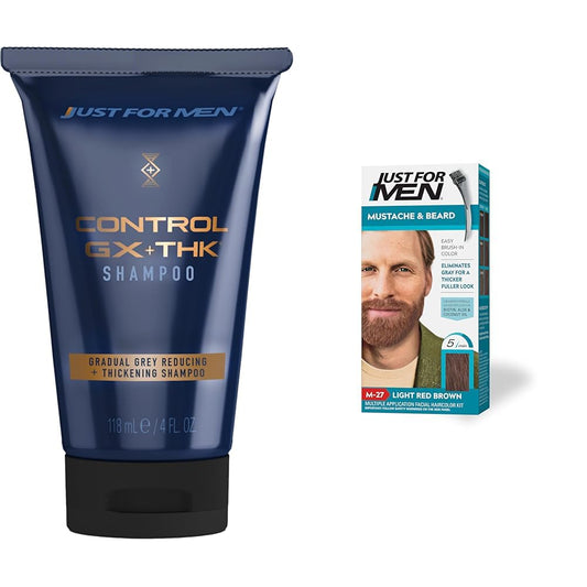 Just for Men Control GX + THK Grey Reducing and Thickening Shampoo, 4 oz (Pack of 1) Mustache & Beard, Light Red Brown, M-27, Pack of 1 : Beauty & Personal Care