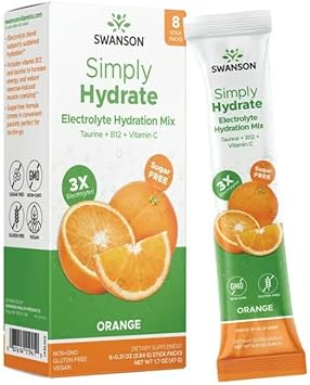 Swanson Simply Hydrate Electrolyte Mix - Sugar-Free Orange Flavor - 8 Packets | Advanced Electrolyte Blend | Convenient On-The-Go Solution