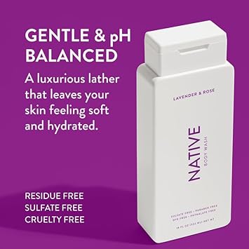 Native Body Wash Contains Naturally Derived Ingredients | For Women & Men, Sulfate, Paraben, & Dye Free Leaving Skin Soft And Hydrated | Lavender & Rose 18 Oz - 2 Pk