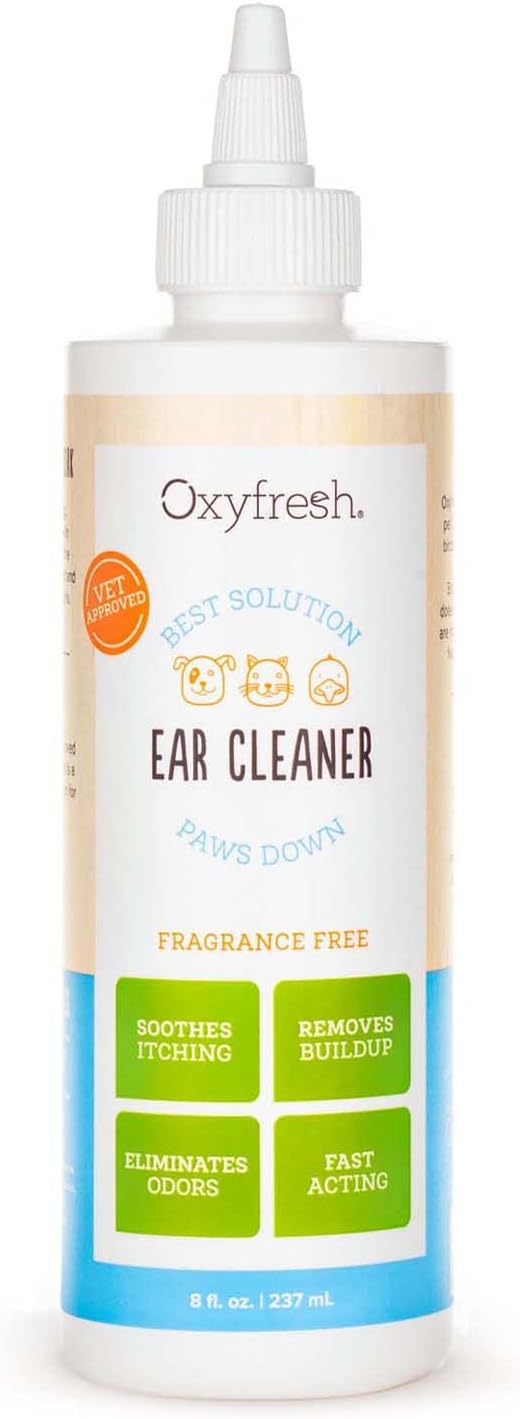 Oxyfresh Advanced Pet Ear Cleaner - Best Dog Ear Cleaner Solution - Helps with Yeast, Wax, Dirt & Itchy Ear Canal - Cleaning, Soothing, & Sting-Free Dog Ear Wash & Cat Ear Cleaner 8oz