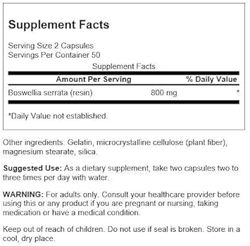 Swanson Boswellia Joint Flexibility Movement Support Ayurvedic Herb (Boswellia Serrata Resin) 400 Mg Per Capsule 800 Mg Per Serving 100 Count