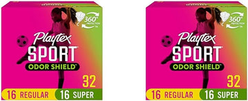 Playtex Sport Odor Shield Tampons, Multipack (16ct Regular/16ct Super Absorbency), Unscented - 32ct (Pack of 2)