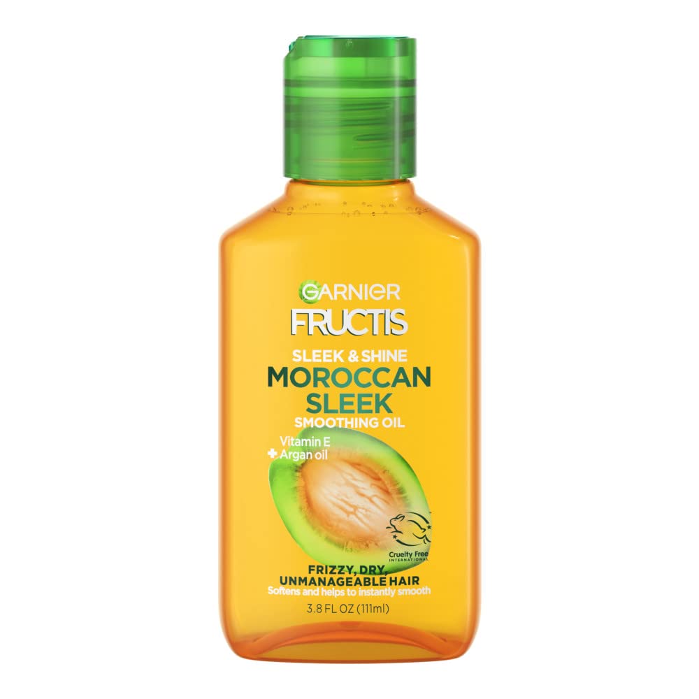 Garnier Fructis Sleek & Shine Moroccan Sleek Smoothing Oil For Frizzy, Dry Hair, Argan Oil, 3.75 Fl Oz, 1 Count (Packaging May Vary)