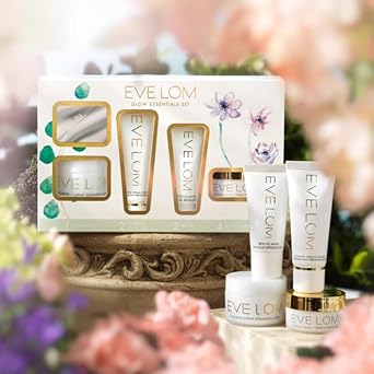 Eve Lom Glow Essentials Set | Includes Cleanser 20Ml + Half Muslin Cleansing Cloth, Foaming Cream Cleanser 20Ml, Rescue Mask 15Ml, & Moisture Cream 15Ml - 5 Piece Set