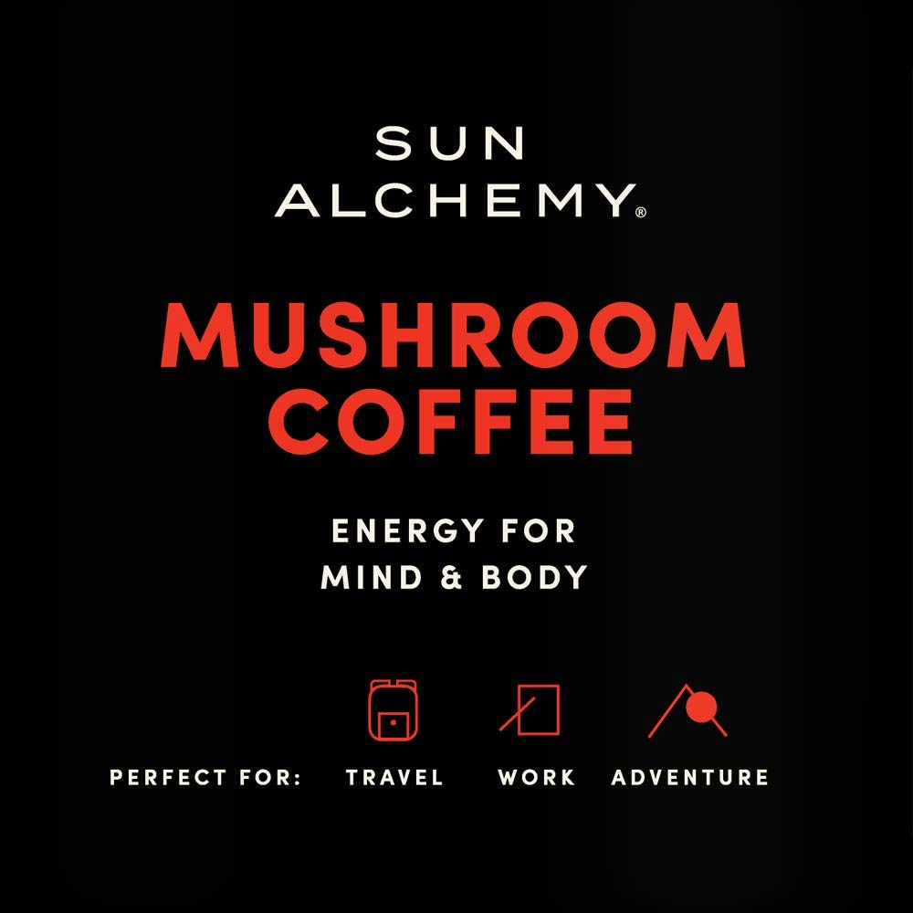 Sun Alchemy Mushroom Coffee, Energize with Organic Fair-Trade Coffee, Lion’s Mane, Reishi, Chaga & Cordyceps Mushrooms - 12 Sachets : Grocery & Gourmet Food