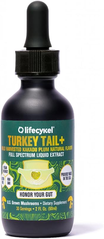 Life Cykel Turkey Tail Mushroom Liquid Extract W/Kakadu Plum- 100% Organic Turkey Tail Mushrooms-Immune Support Supplement Immune Defense Antioxidants Vitamin C Made In Us, 2 Fl Oz(Packaging May Vary)