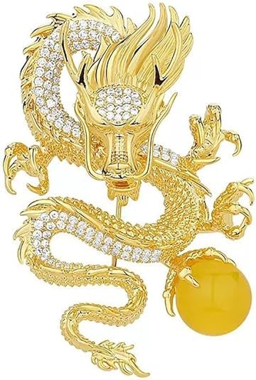 Luxury Gold Dragon & Rose Snake Brooch Pin – Chinese Zodiac Lapel Pin with Pearl | Niche Gothic Design Badge for Clothing, Hats, Bags (Unisex)