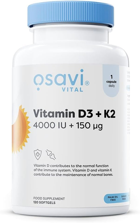 Osavi Vitamin D3 + K2, 4000 Iu + 150 µg – 120 Softgels | Supports Bone, Teeth & Immune Health | High–Potency Formula With Quali®–D & K2Vital® | Mct Oil For Optimal Absorption