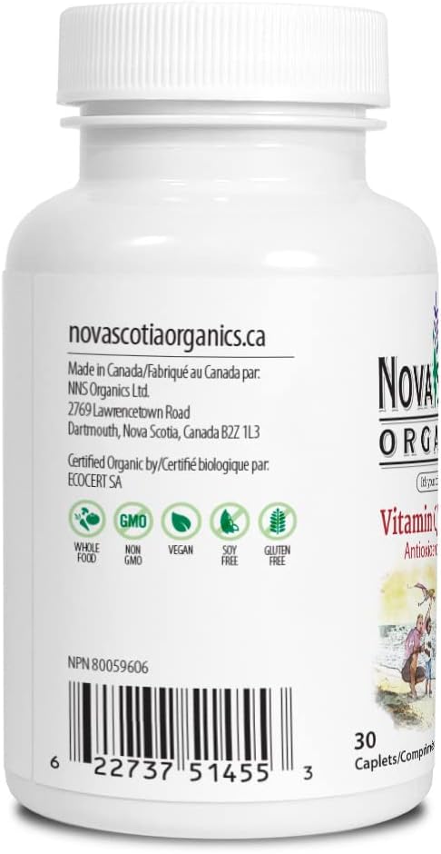 Nova Scotia Organics Vitamin C (30 Caplets); Organic; Vegan; Vegetarian; GMO Free; Acerola