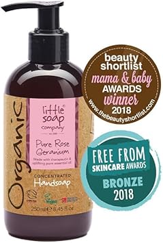 Little Soap Company Organic Range - Concentrated Rose Geranium Gentle Hand Wash – Natural, Organic, Vegan, Cruelty-Free, Eco Friendly Hand Soap | 250Ml Bottle – Case Of 6 | No Sls Or Parabens