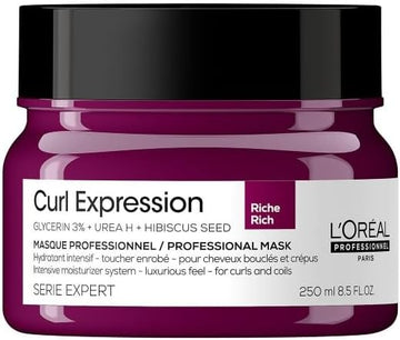 L'Oréal Professionnel Intensely Moisturising Rich Hair Mask, For Curly & Coily Hair, With Glycerin, Urea H And Hibiscus Seed Extract, Serie Expert Curl Expression, 250 Ml