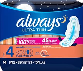 Always Ultra Thin Size 4 Overnight Pads With Wings Unscented, 14 Count (3700030165)