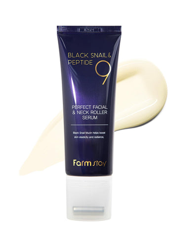 Farmstay Black Snail & Peptide 9 Perfect Facial & Neck Roller Serum – Firming & Lifting, Deep Hydration & Skin Elasticity, Snail Mucin & 9 Peptides For Youthful Glow & Smooth Skin, 100Ml