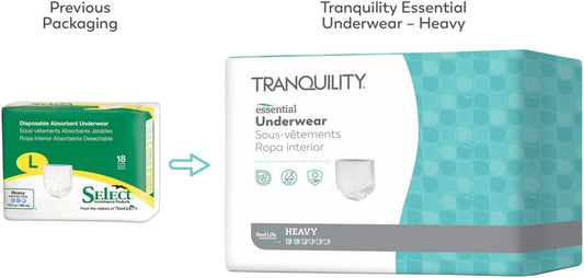 Tranquility Essential Adult Absorbent Underwear, Pull On With Tear Away Seams, Heavy Absorbency, 2X-Large (62"-80") - 12 Ct (Pack Of 4)