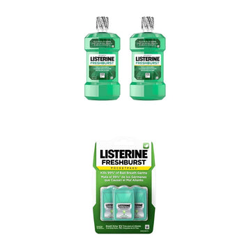 Listerine Freshburst Pocketpaks Breath Strips,Minty Flavor, 3 packs of 24-strips Each with Listerine Freshburst Antiseptic Mouthwash, 500 mL (Pack of 2) : Health & Household