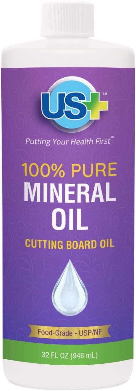 32oz 100% Pure Mineral Oil - Cutting Board Oil - Food-Grade - USP - Restores & Protects Cutting Boards, Butcher Blocks, Countertops, Steel Surfaces & More