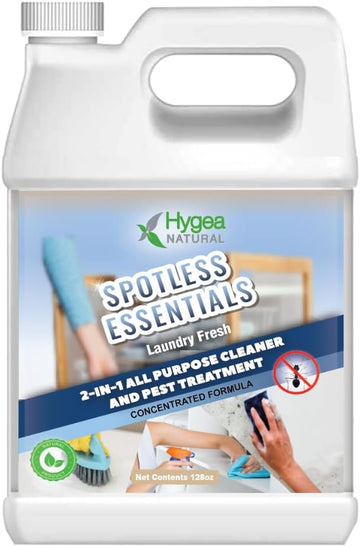 Spotless Essentials - Indoor Pest Control & Surface Cleaner For Home Concentrated Gallon - Ant, Dust Mite, Bed Bug, Flea, Bug Killer - Pet And Family Friendly- Laundry Fresh Scent - Makes 16 Gallons