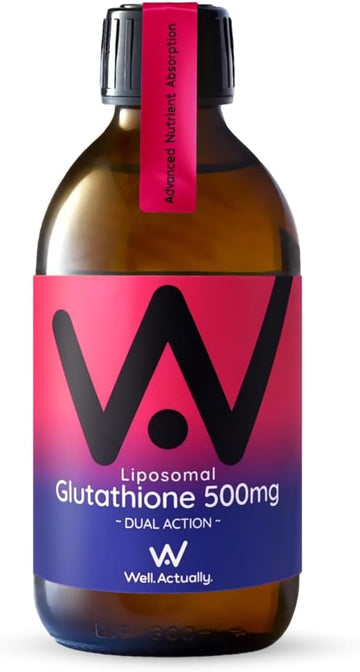 Well Actually Liposomal Glutathione 500Mg (50 Servings - 250Ml) High Bioavailability Setria® Glutathione Supplement With Vitamin B6 & Selenium - Powerful Antioxidant - Vegan, Cherry Mint Flavour