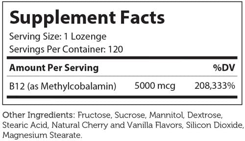 Zahler B12 Energizer, Potent Energy Supplement, Vitamin B12 Methylcobalamin, Certified Kosher, 5000 MCG, 120 Natural Cherry Flavor Lozenges : Health & Household