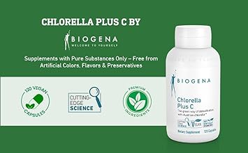 BIOGENA WISSEN SCHAFFT GESUNDHEIT Chlorella Plus C – Green Alga Supporting Detox** – Capsules with 900 mg Organic Chlorella Vulgaris Powder - Non-GMO Supplement : Health & Household