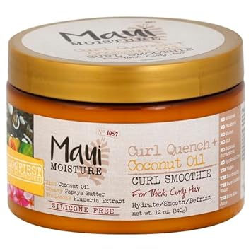 Maui Moisture Curl Quench + Coconut Oil Hydrating Curl Smoothie, Creamy Silicone-Free Styling Cream for Tight Curls, Braids, Twist-Outs & Wash & Go Styles, Vegan & Paraben-Free, 12 oz